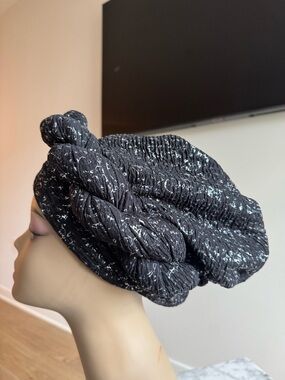 Black Speckled Braided Turban Hat